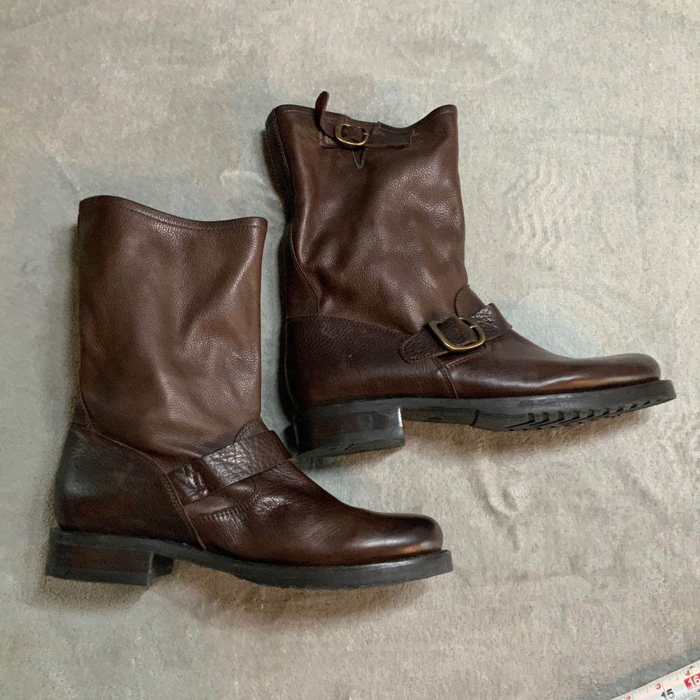 Frye Womens Veronica Short Dk Brown Leather Moto Engineer Boots Size 10 3476509 - Picture 5 of 9